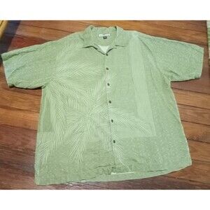 Tommy Bahama 100%Silk Palm Green Button Shirt Men XL